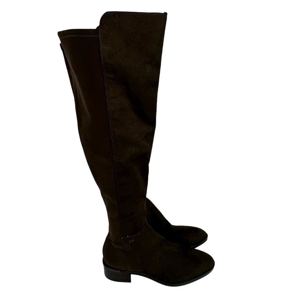 Calvin Klein Dark Brown Faux Suede Over Knee Stretch Boots Womens 8M - Picture 6 of 16